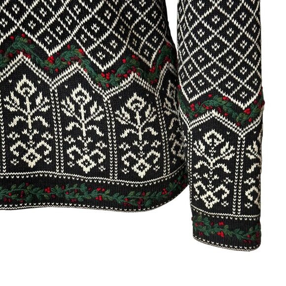 Vintage 90s Talbots Fair Isle Nordic Sweater Black White Small - Picture 3 of 12